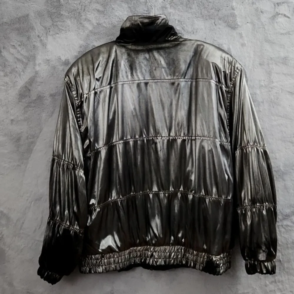 Vintage Reversible Black Metallic Windbreaker Jacket Full Zip Oversized